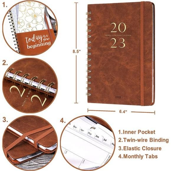 2023 Planner - Weekly & Monthly Planner 2023 with 12 Monthly Tabs - Brown - Picture 6 of 7